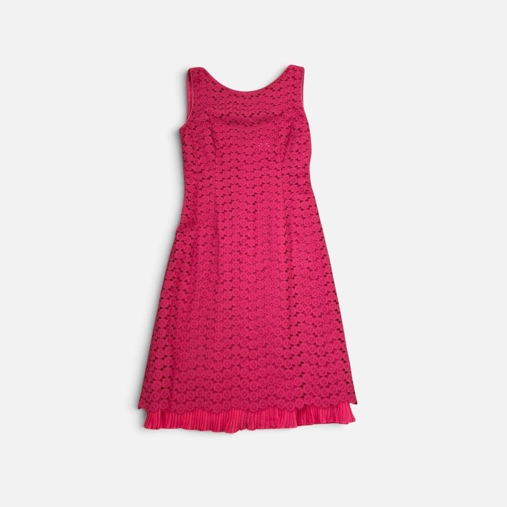 Luisa Beccaria Hot Pink Floral Eyelet Silk Rouche BabyDoll Dress XS- S READ
